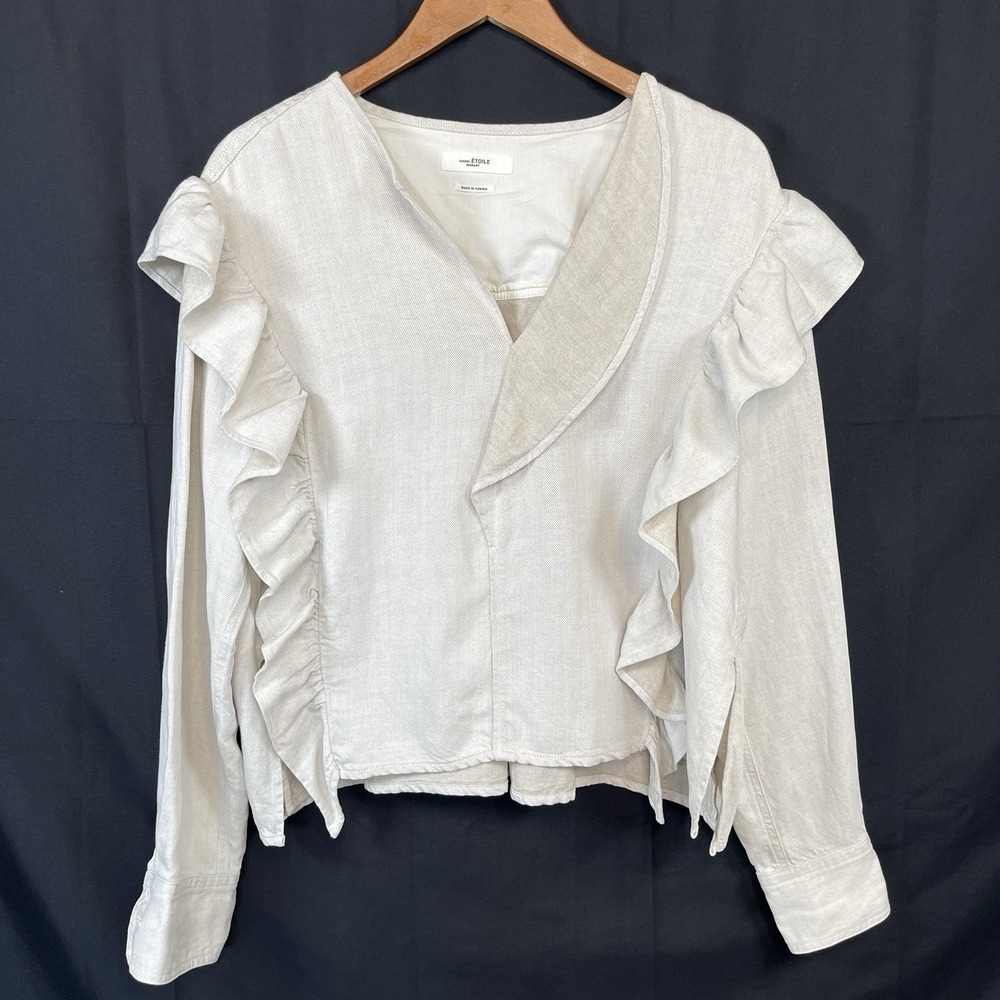 Isabel Marant Etoile Plunge Ruffle Long Sleeve Blouse Top Size 42